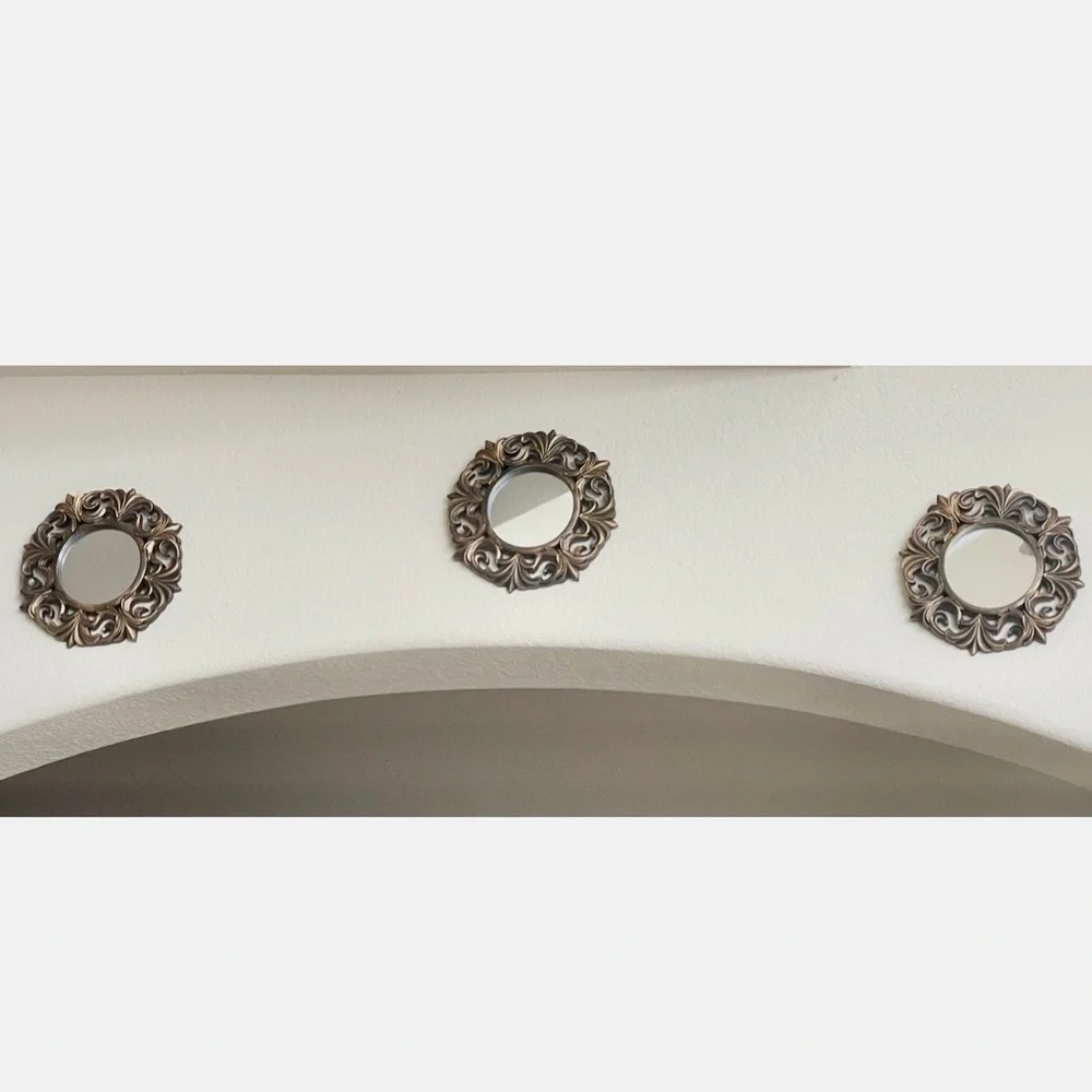 3pc Vintage Style Ornate Small Round Accent Mirrors Antique